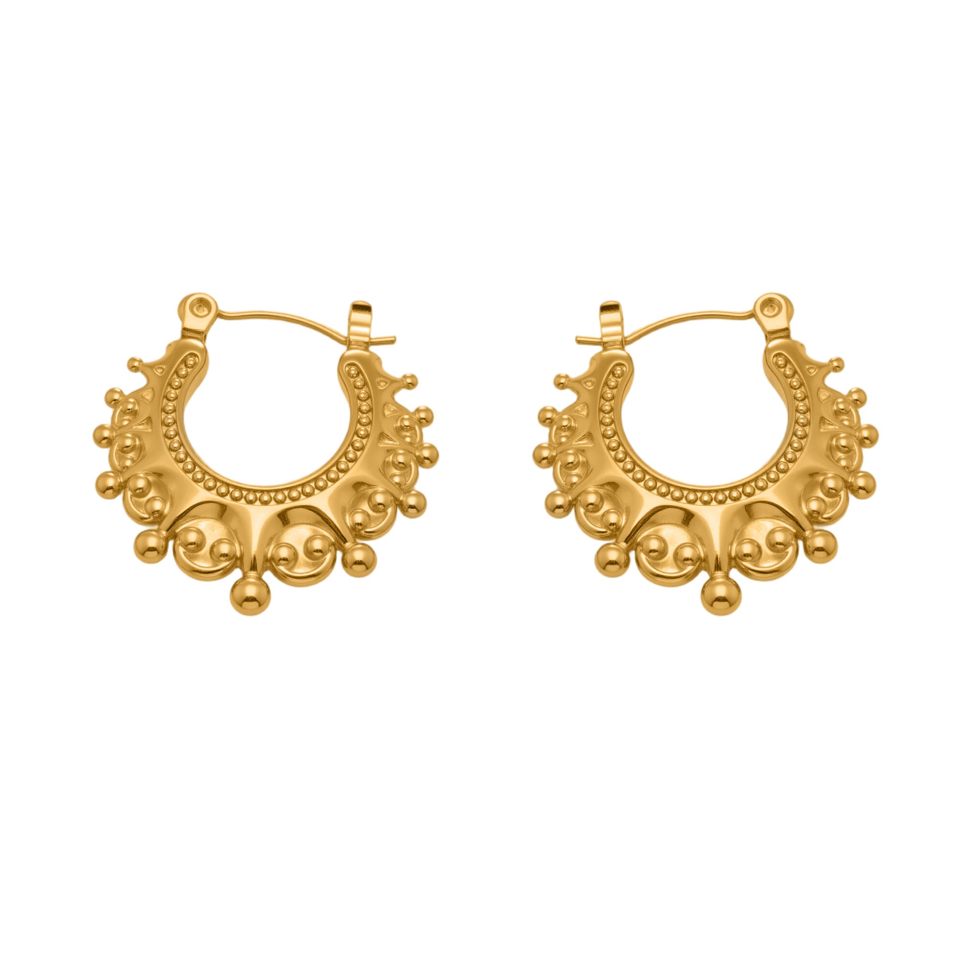 316L Stainless Steel 18K Gold Plated Vintage Crown Drop Earrings - Image 2