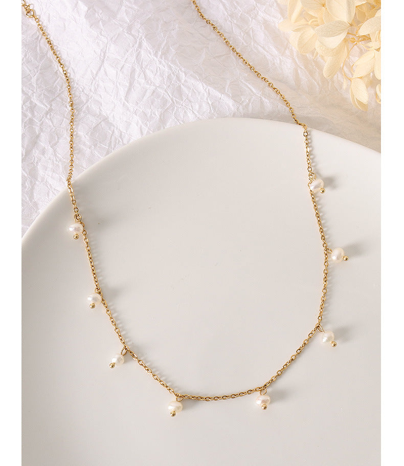 316L Stainless Steel 18K Gold Plated Vintage Freshwater Pearl Necklace - Image 6
