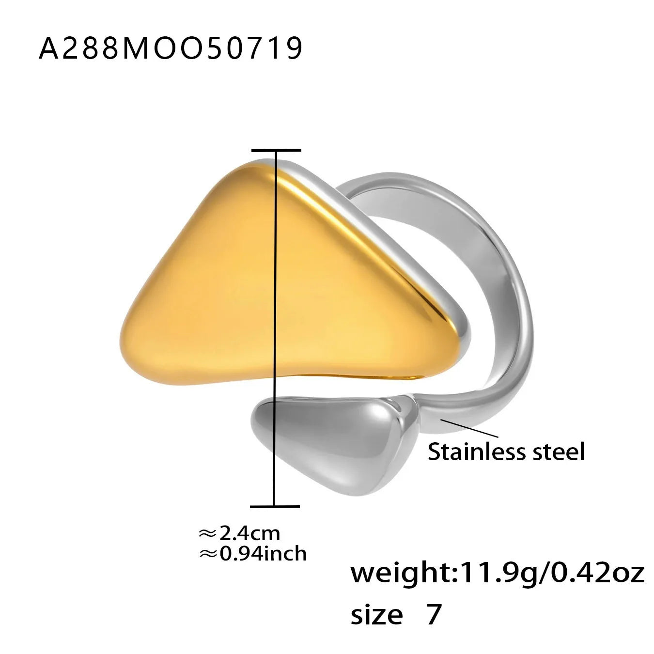316L Stainless Steel 18K Gold Plated Wide Hollow Minimalist Open Ring - Image 10