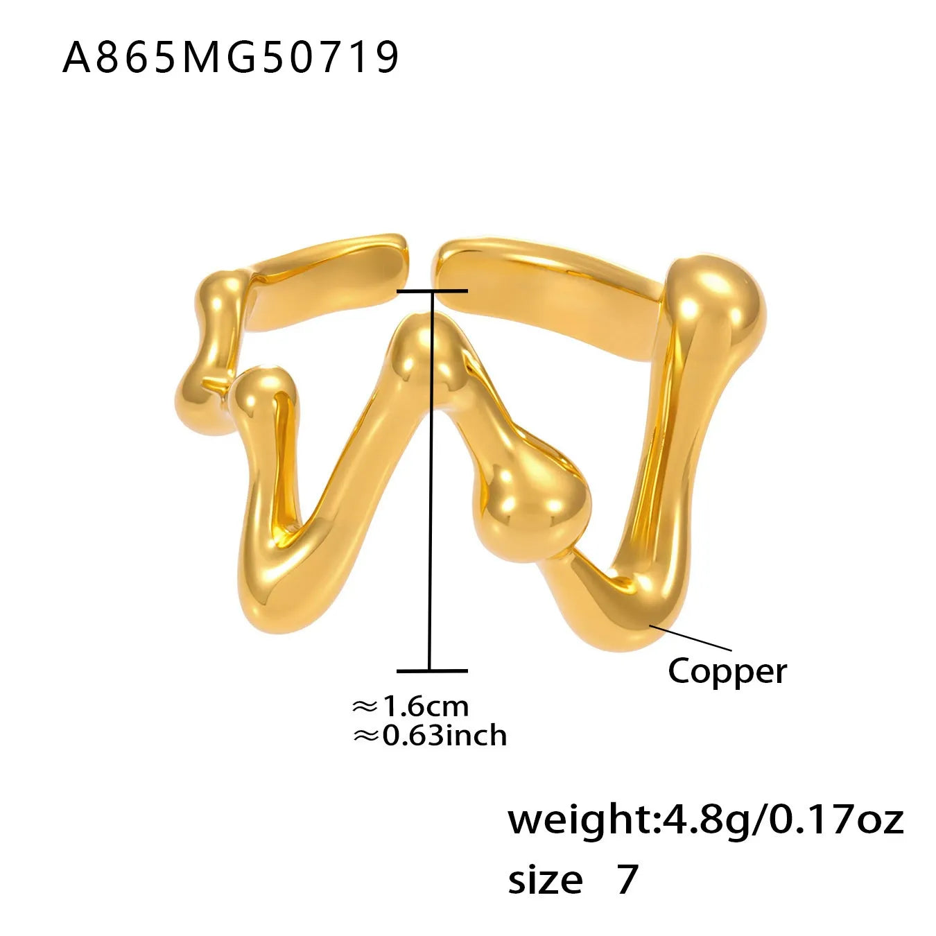 316L Stainless Steel 18K Gold Plated Wide Hollow Minimalist Open Ring - Image 16