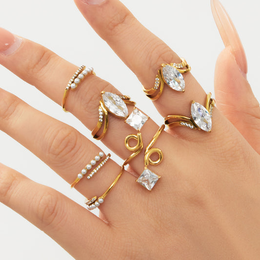 316L Stainless Steel 18K Gold Plated Zirconia Inlaid Exquisite Ring - Sensitive Skin Friendly - Detail 4