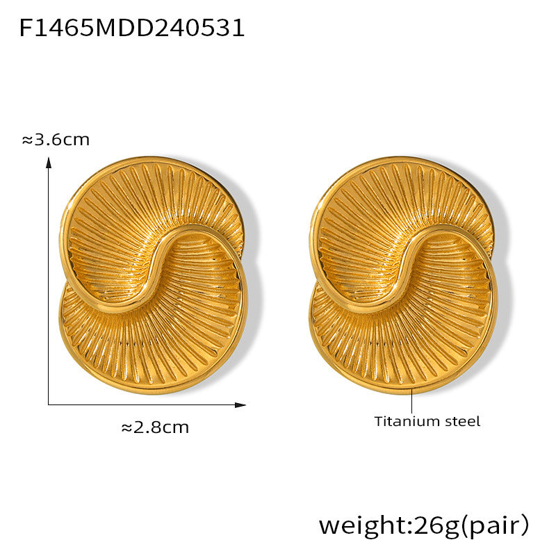 316L Stainless Steel 18K Gold PVD Asymmetrical Water Drop Spiral Textured Earrings - Asymmetrical Water Drop Spiral Textured Earrings Wholesale Stainless Steel Jewelry - Sensitive Skin Friendly - Detail 2