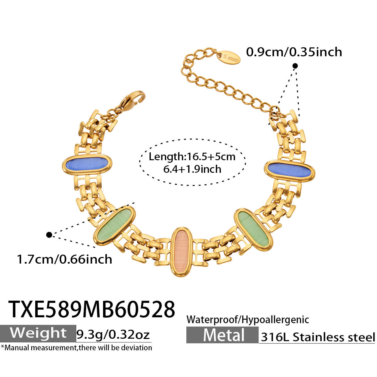 316L Stainless Steel 18K Gold PVD Cat Eye Stone Bracelet & Necklace Collection - Cat Eye Stone Minimalist Luxury Gold Jewelry Modern Layering Elegant Gemstone Wholesale Stainless Steel Jewelry - Sensitive Skin Friendly - Detail 15