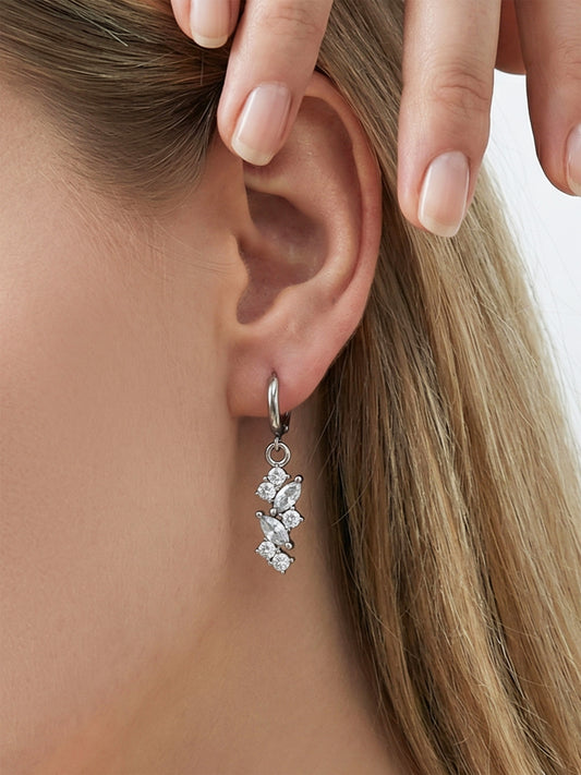 316L Stainless Steel 18K Gold PVD Chic 5A Zircon Drop Earrings - Chic 5A Zircon Drop Minimalist Wholesale Stainless Steel Jewelry - Sensitive Skin Friendly - Detail 1
