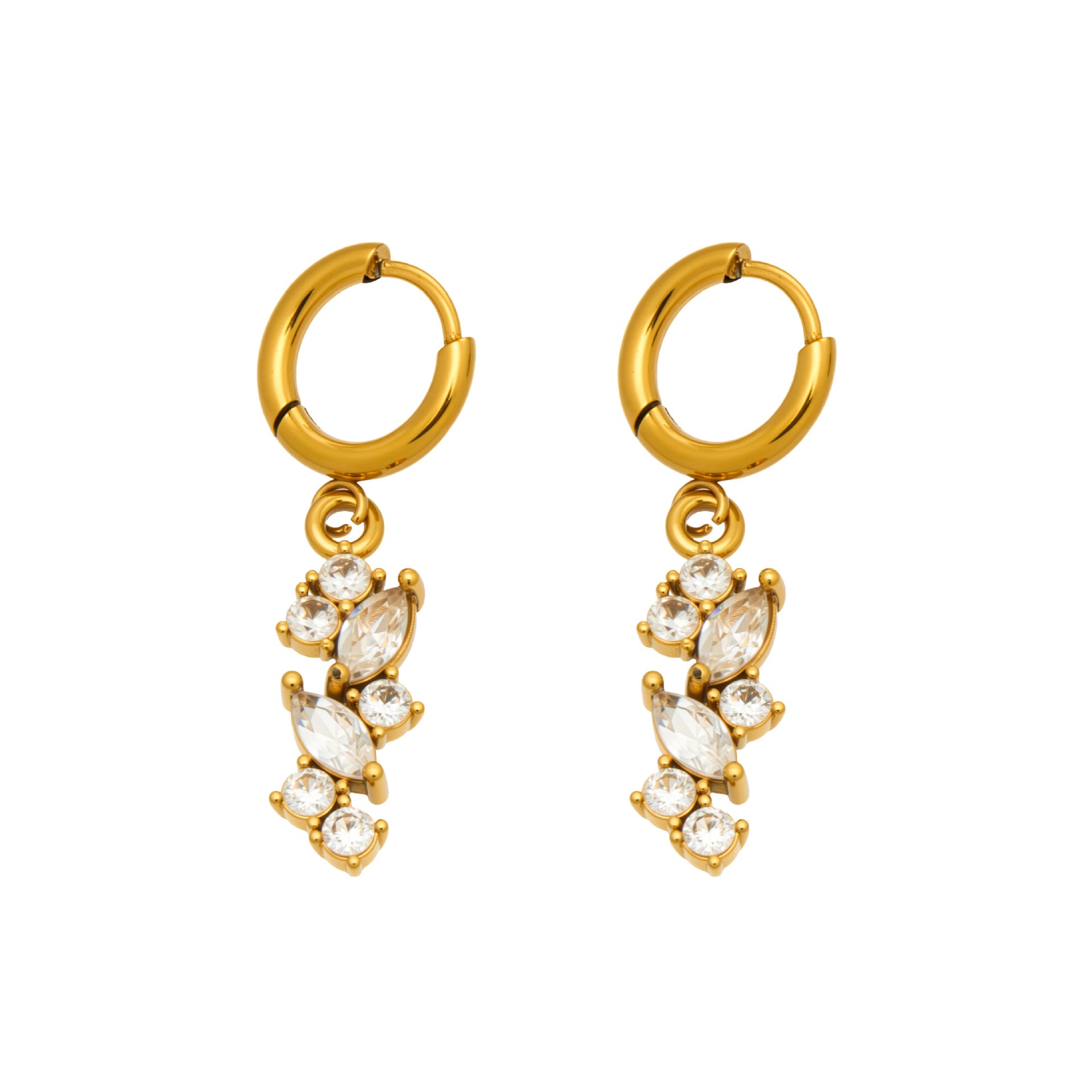 316L Stainless Steel 18K Gold PVD Chic 5A Zircon Drop Earrings - Chic 5A Zircon Drop Minimalist Wholesale Stainless Steel Jewelry - Sensitive Skin Friendly - Detail 5