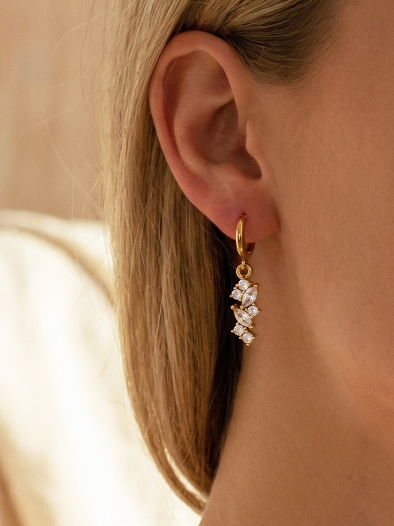 316L Stainless Steel 18K Gold PVD Chic 5A Zircon Drop Earrings - Chic 5A Zircon Drop Minimalist Wholesale Stainless Steel Jewelry - Sensitive Skin Friendly - Detail 8