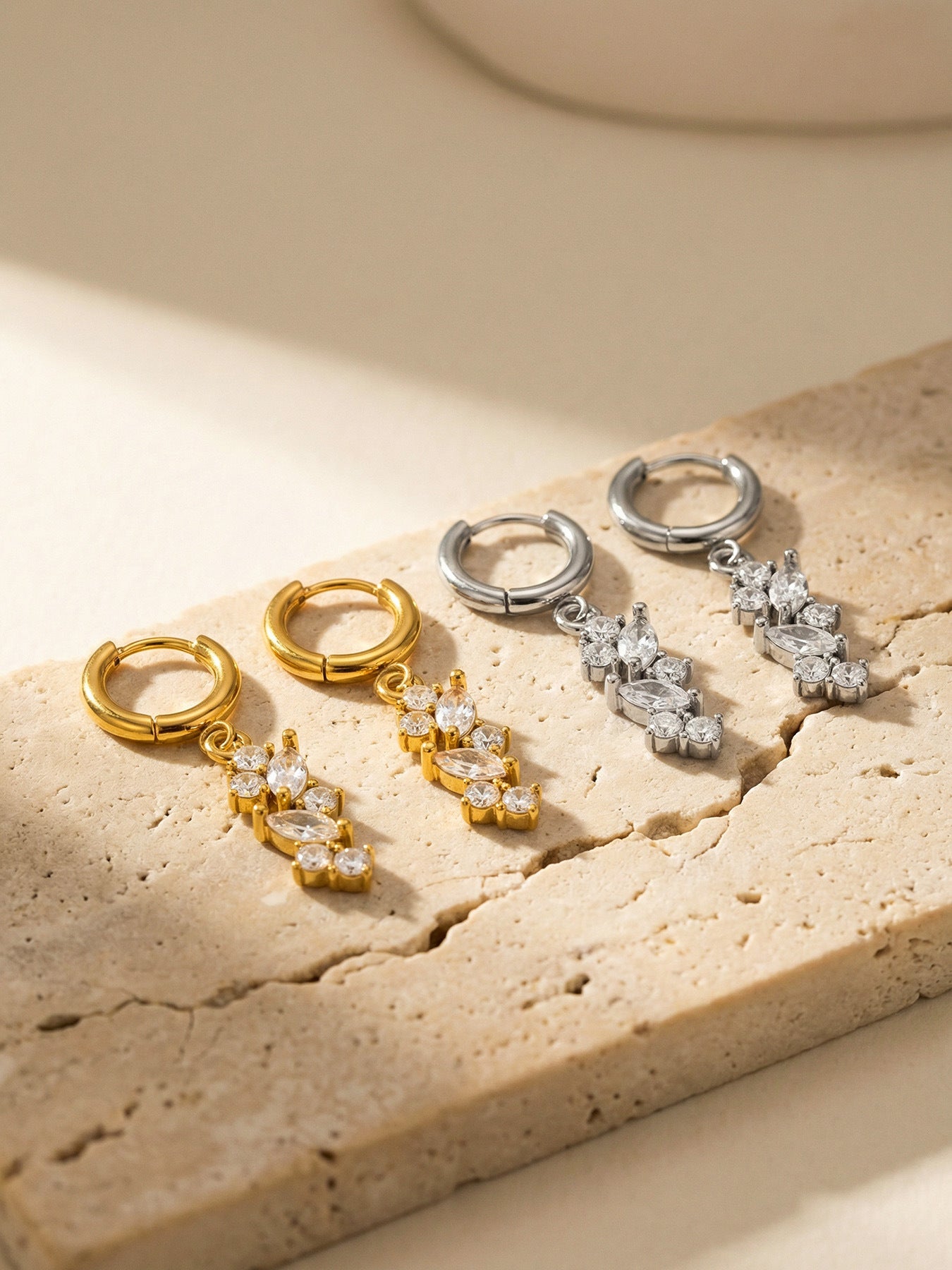 316L Stainless Steel 18K Gold PVD Chic 5A Zircon Drop Earrings - Chic 5A Zircon Drop Minimalist Wholesale Stainless Steel Jewelry - Sensitive Skin Friendly - Detail 9