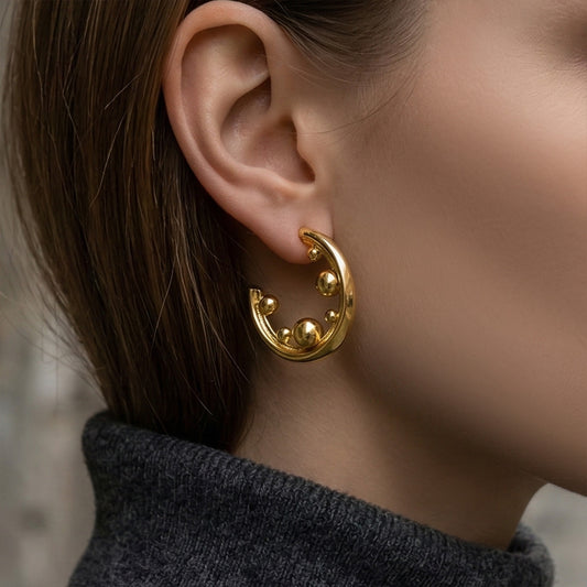 316L Stainless Steel 18K Gold PVD Chic C-Hoop High-Polished Earrings - Chic C-Hoop High-Polished Wholesale Stainless Steel Jewelry - Sensitive Skin Friendly - Detail 1