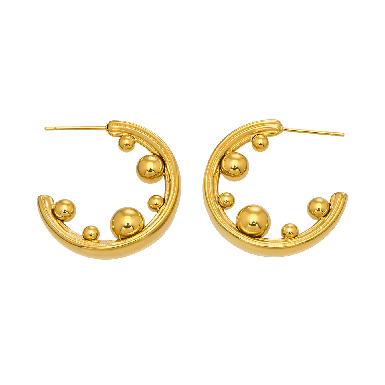 316L Stainless Steel 18K Gold PVD Chic C-Hoop High-Polished Earrings - Chic C-Hoop High-Polished Wholesale Stainless Steel Jewelry - Sensitive Skin Friendly - Detail 4