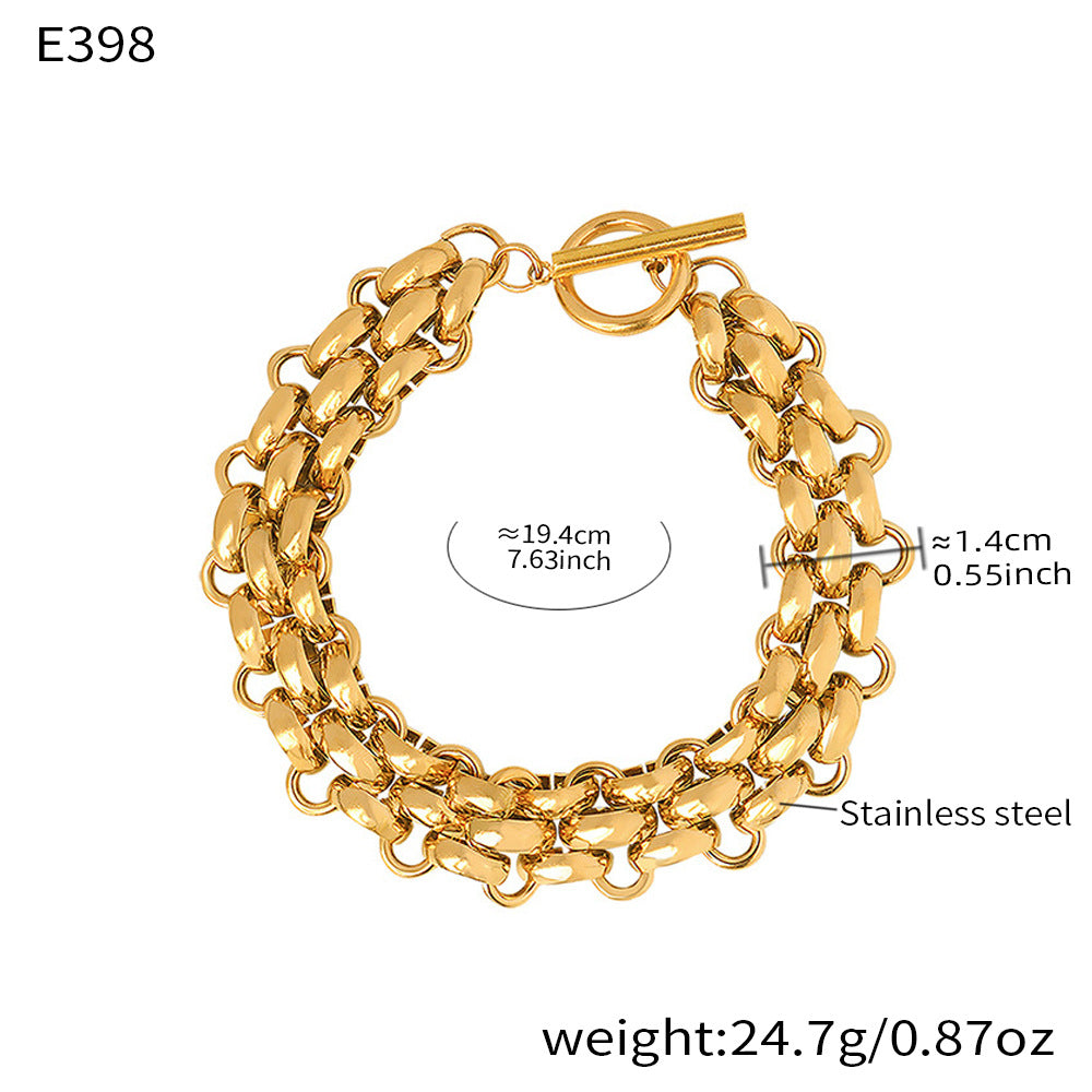 316L Stainless Steel 18K Gold PVD Chunky Chain OT Clasp Bracelet & Necklace - Chunky Chain, OT Clasp, Modern European, Bold, Statement Wholesale Stainless Steel Jewelry - Sensitive Skin Friendly - Detail 9