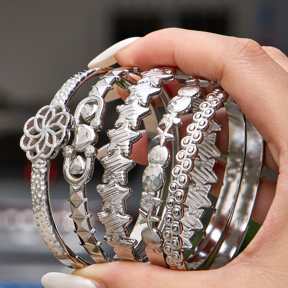 316L Stainless Steel 18K Gold PVD Detachable Luxury Vintage Open Stackable Multi-color Bangle - Vintage Open Band Multi-color Stackable Luxury Wholesale Stainless Steel Jewelry - Sensitive Skin Friendly - Detail 7