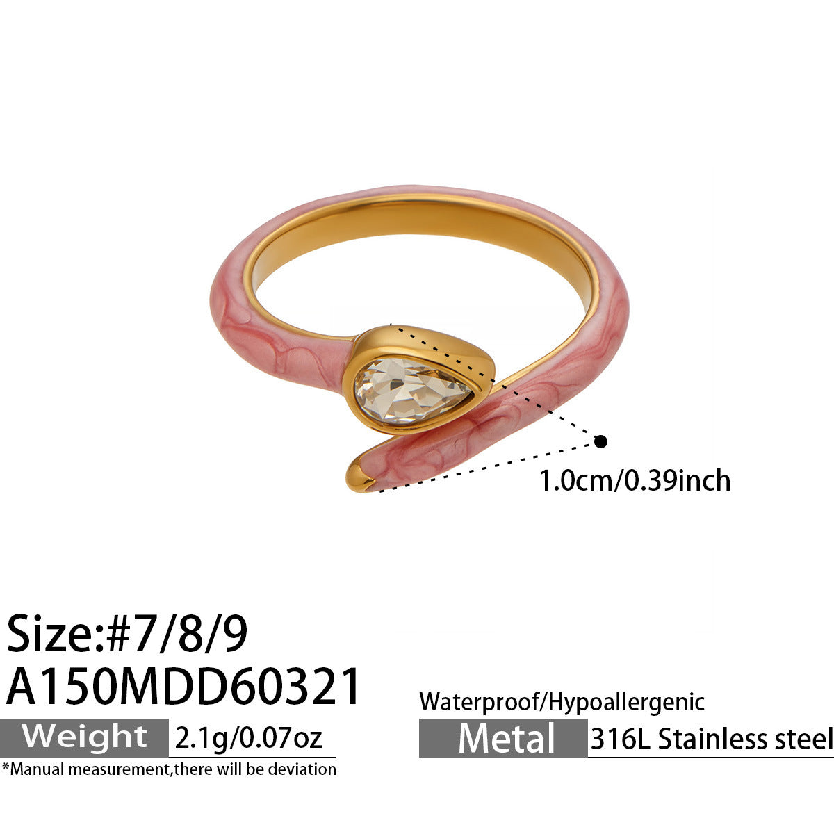 316L Stainless Steel 18K Gold PVD Dopamine Enamel Open Ring - Dopamine Enamel Ring, Open Design, Niche, Luxury Wholesale Stainless Steel Jewelry - Sensitive Skin Friendly - Detail 14