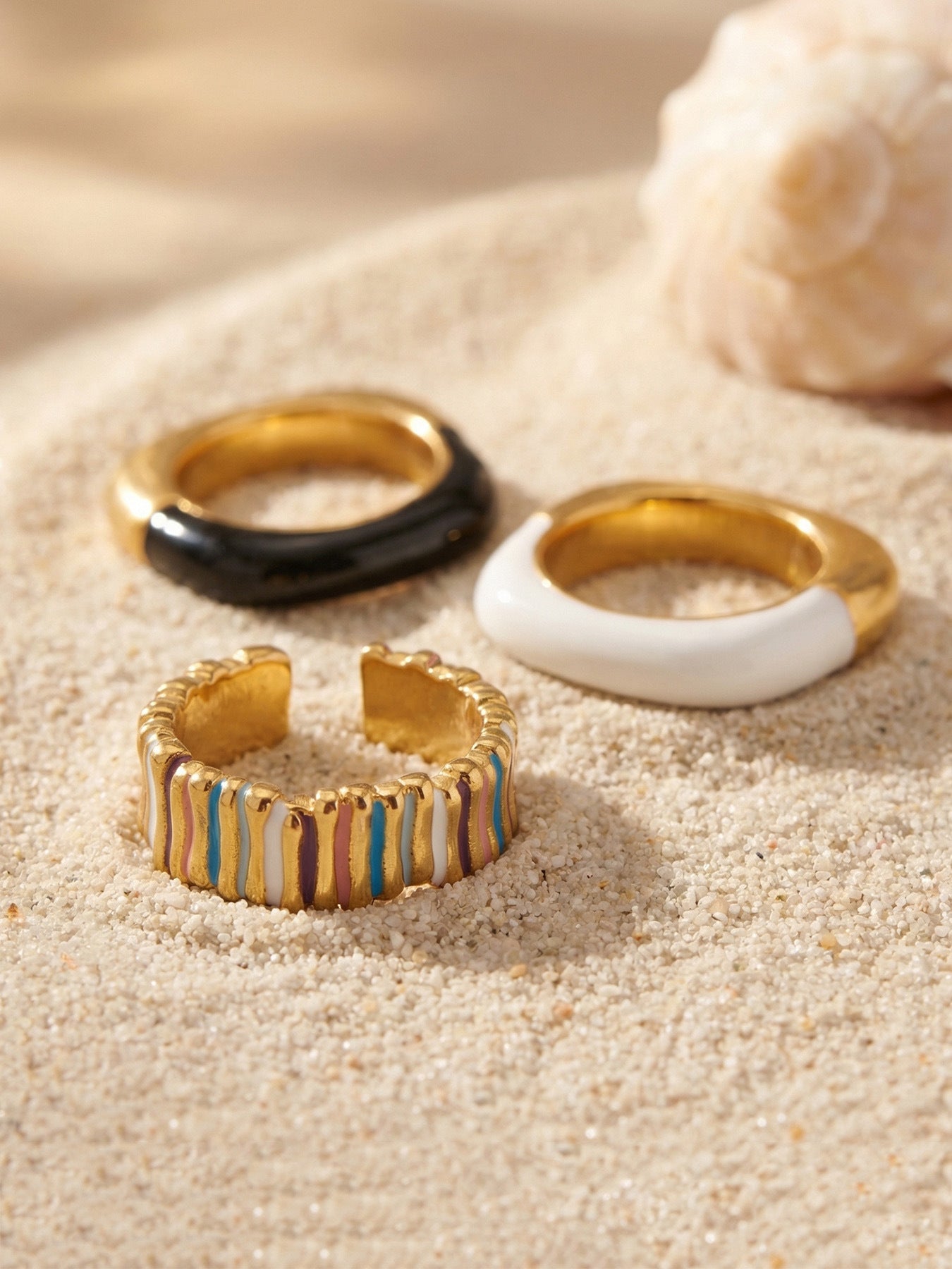 316L Stainless Steel 18K Gold PVD Dopamine Enamel Open Ring - Dopamine Enamel Ring, Open Design, Niche, Luxury Wholesale Stainless Steel Jewelry - Sensitive Skin Friendly - Detail 23