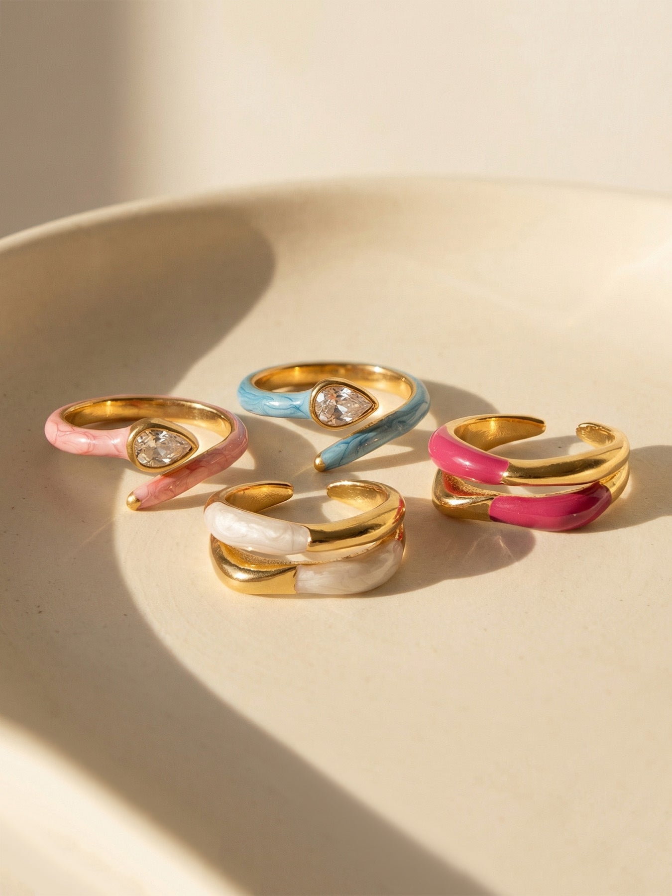 316L Stainless Steel 18K Gold PVD Dopamine Enamel Open Ring - Dopamine Enamel Ring, Open Design, Niche, Luxury Wholesale Stainless Steel Jewelry - Sensitive Skin Friendly - Detail 24