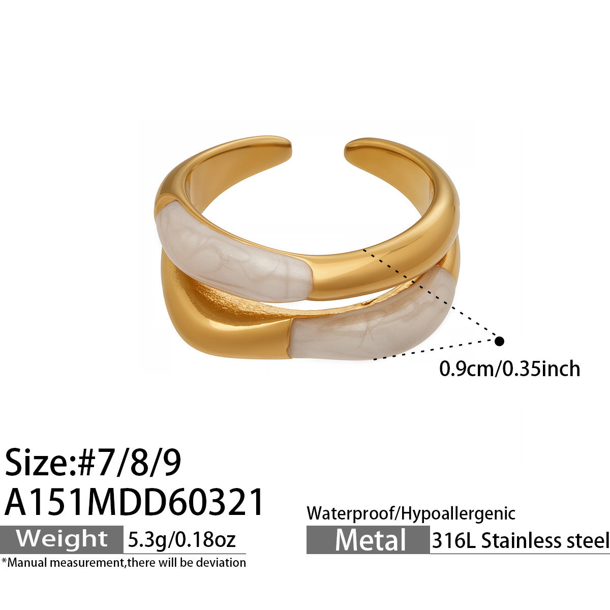 316L Stainless Steel 18K Gold PVD Dopamine Enamel Open Ring - Dopamine Enamel Ring, Open Design, Niche, Luxury Wholesale Stainless Steel Jewelry - Sensitive Skin Friendly - Detail 8