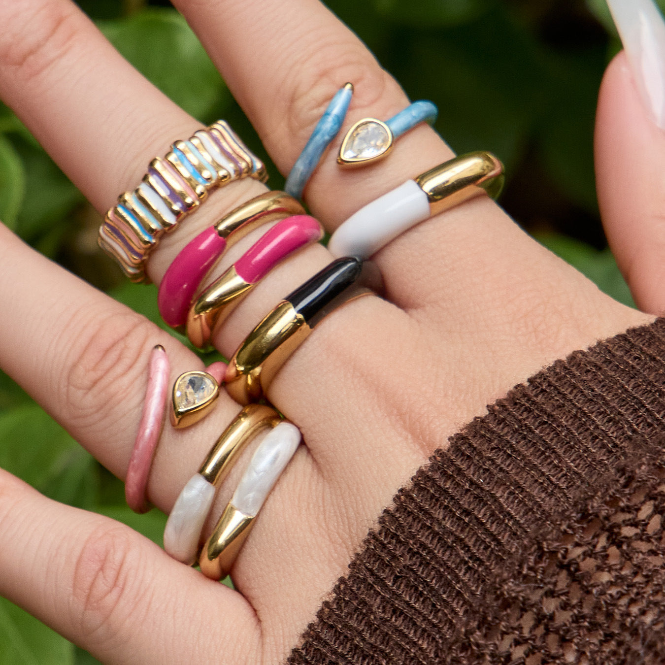 316L Stainless Steel 18K Gold PVD Dopamine Enamel Open Ring - Dopamine Enamel Ring, Open Design, Niche, Luxury Wholesale Stainless Steel Jewelry - Sensitive Skin Friendly - Detail 9