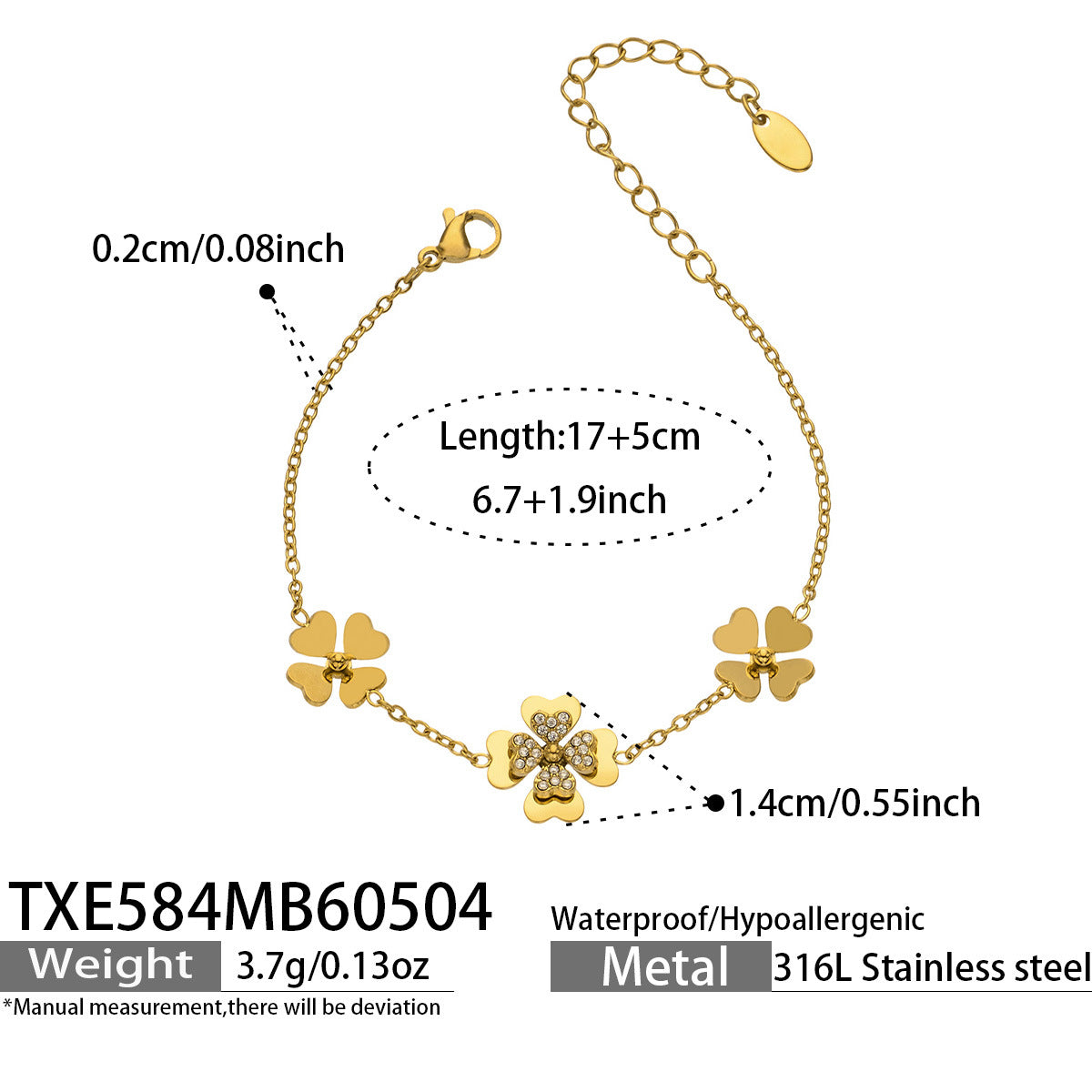 316L Stainless Steel 18K Gold PVD Double Heart Zircon Flower Jewelry Set - Double Heart Zircon Flower Chic Gold Jewelry Set Wholesale Stainless Steel Jewelry - Sensitive Skin Friendly - Detail 11