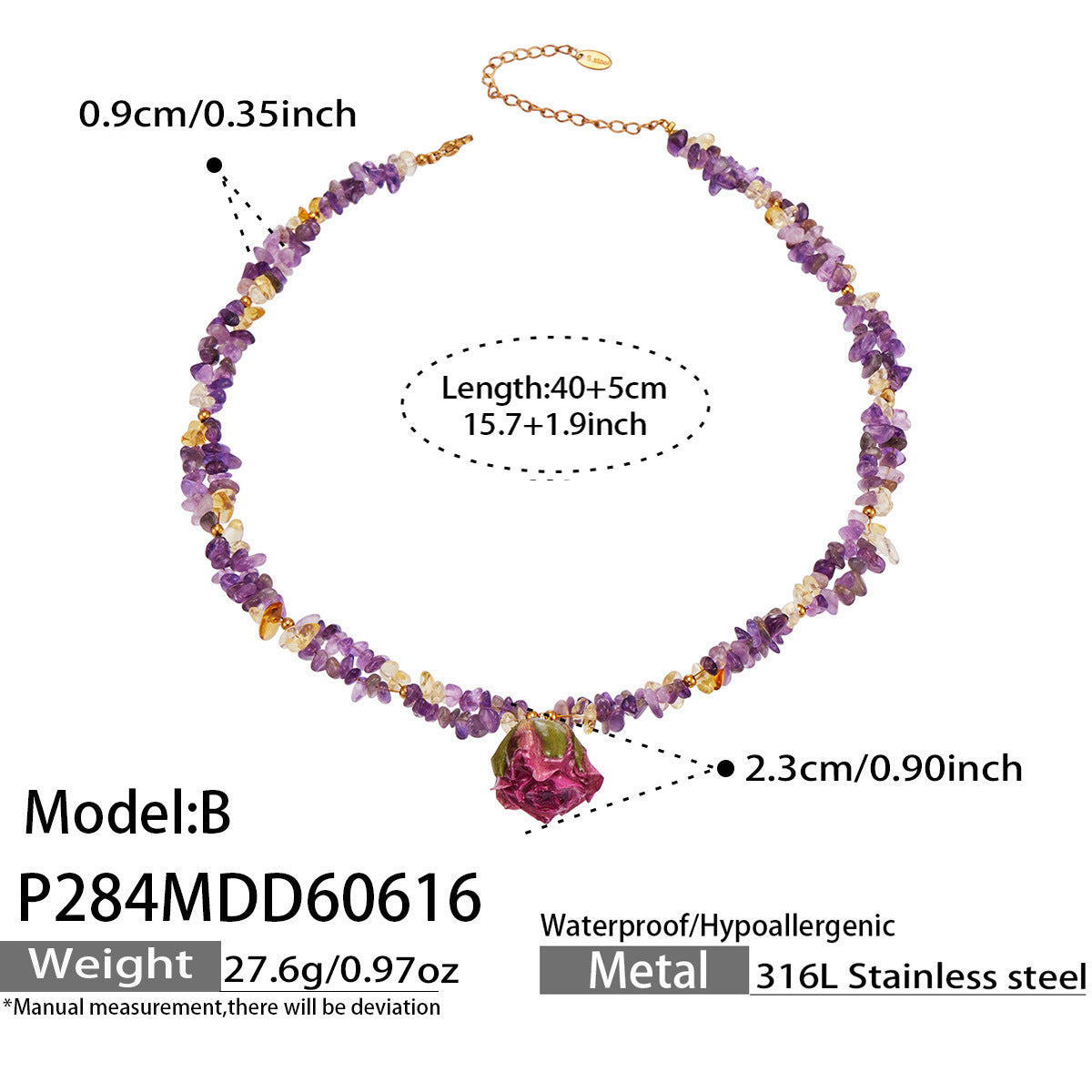 316L Stainless Steel 18K Gold PVD Dried Flower Resin Crystal Necklace - Dried Flower, Crystal, Modern Wholesale Stainless Steel Jewelry - Sensitive Skin Friendly - Detail 9