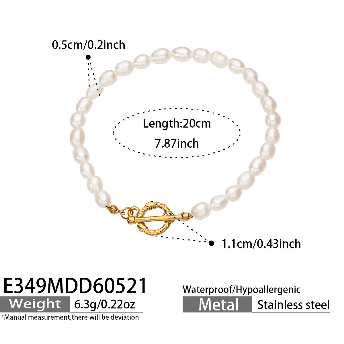 316L Stainless Steel 18K Gold PVD Elegant Freshwater Pearl Necklace and Bracelet Set - Elegant Freshwater Pearls Gold Finish Wholesale Stainless Steel Jewelry - Sensitive Skin Friendly - Detail 2