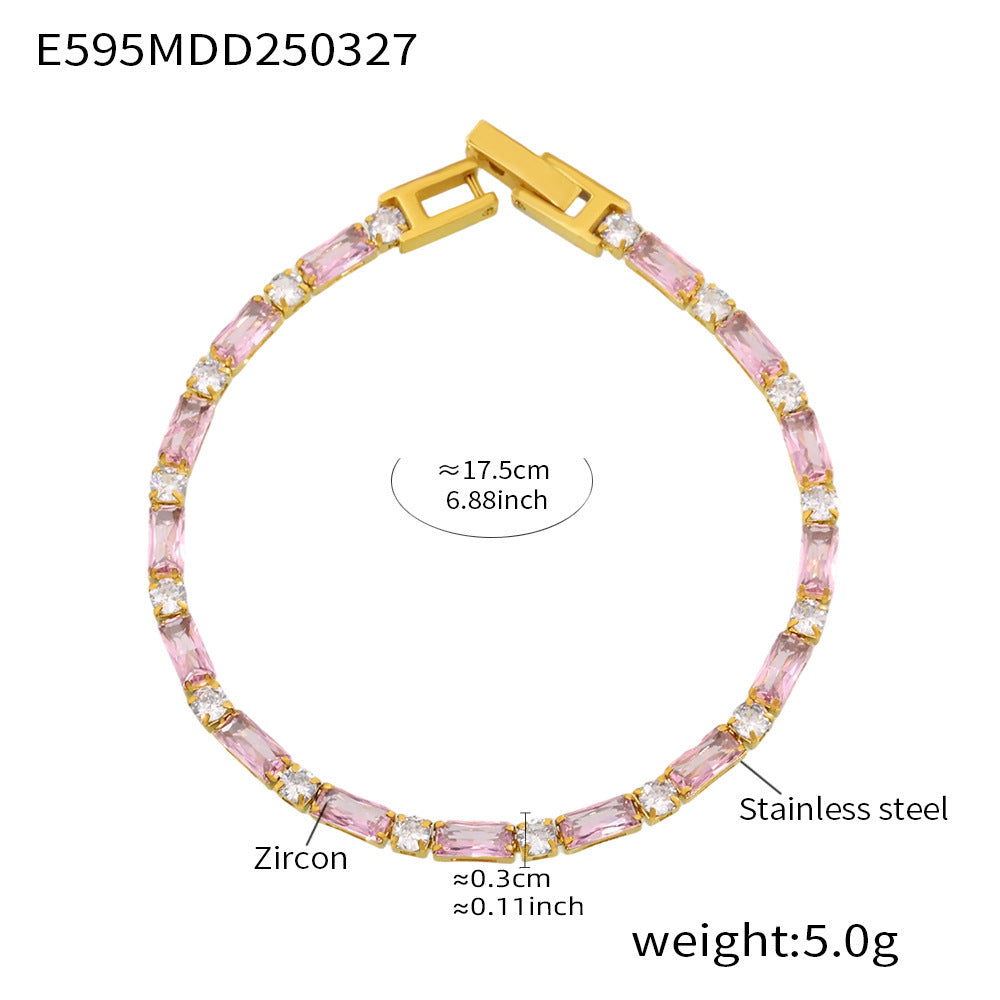 316L Stainless Steel 18K Gold PVD Multi-Color Zircon Bracelet