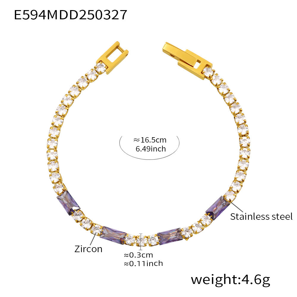 316L Stainless Steel 18K Gold PVD Elegant Square Zircon Bracelet