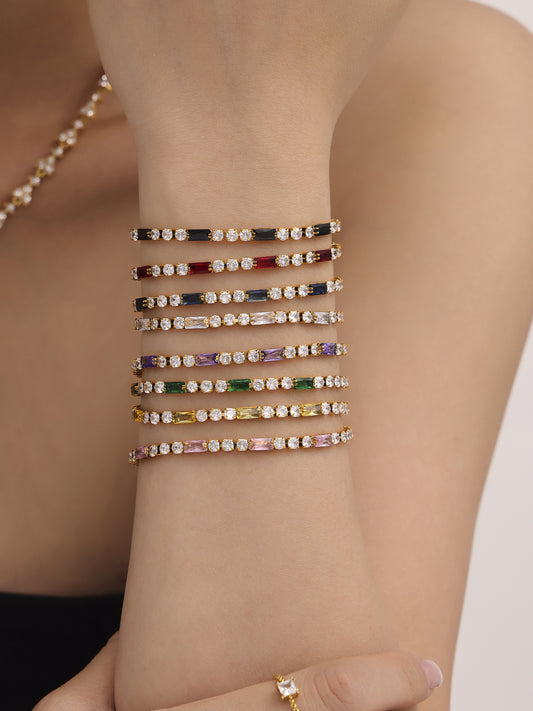 316L Stainless Steel 18K Gold PVD Elegant Square Zircon Bracelet - Square Zircon, Multi-Color, Elegant, Inlaid Wholesale Stainless Steel Jewelry - Sensitive Skin Friendly - Detail 13