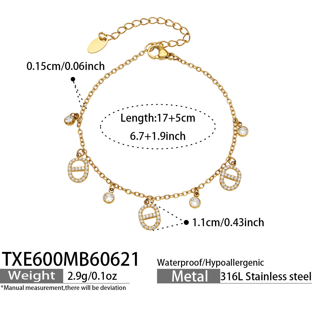 316L Stainless Steel 18K Gold PVD Embedded Zircon Necklace Set - Vintage Gold Band Embedded Zircon Wholesale Stainless Steel Jewelry - Sensitive Skin Friendly - Detail 6