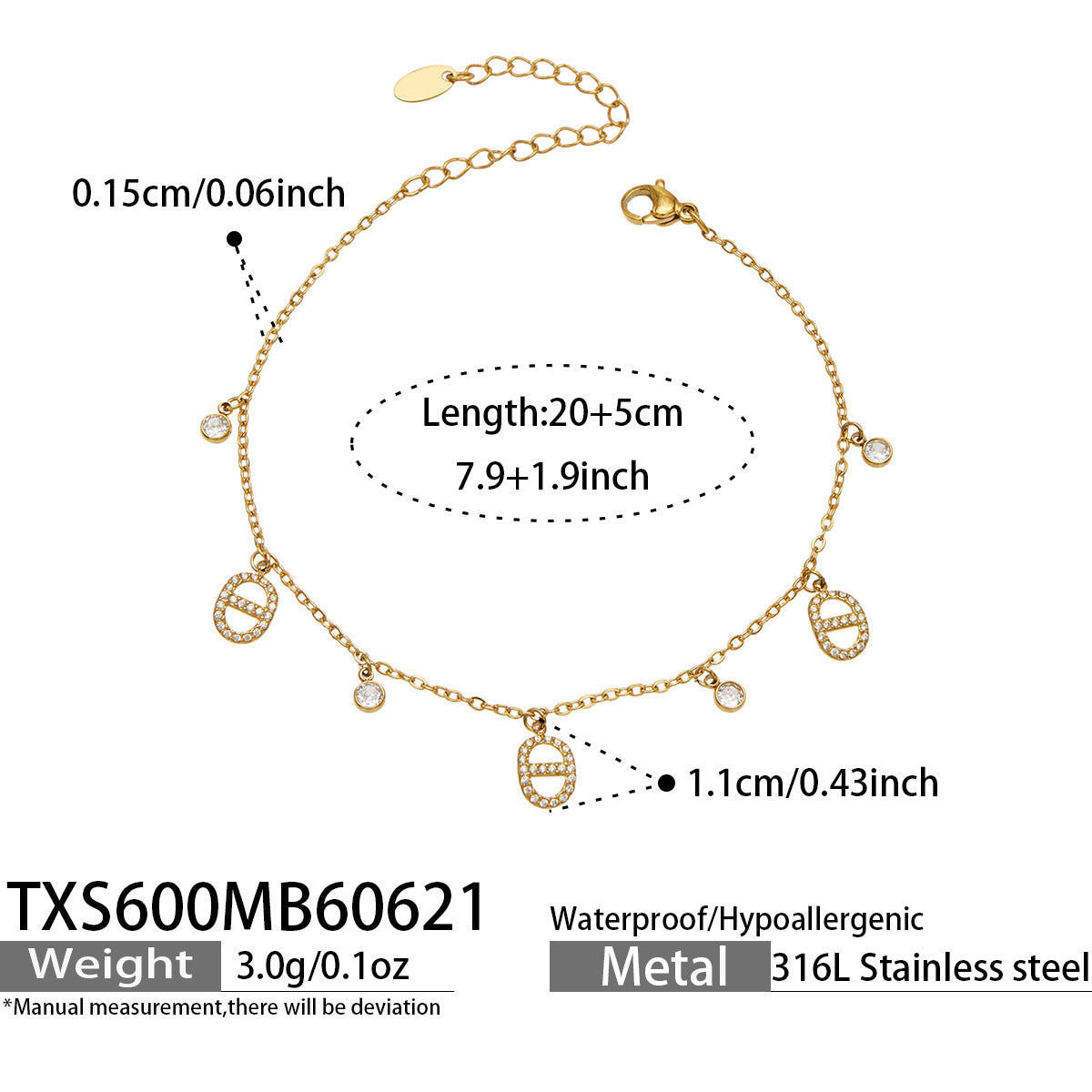 316L Stainless Steel 18K Gold PVD Embedded Zircon Necklace Set - Vintage Gold Band Embedded Zircon Wholesale Stainless Steel Jewelry - Sensitive Skin Friendly - Detail 7