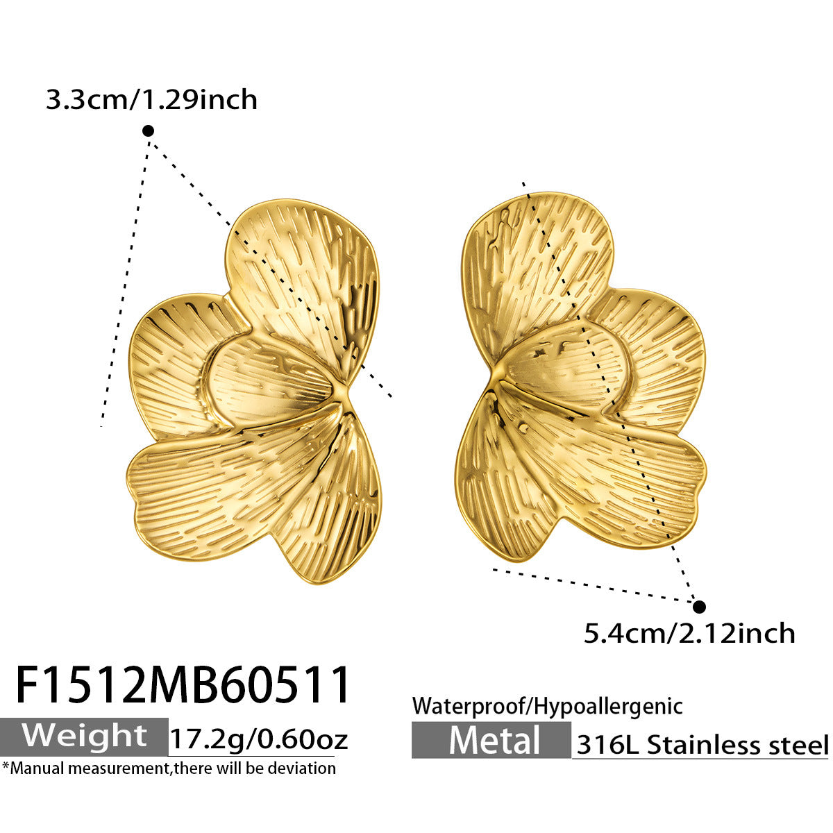 316L Stainless Steel 18K Gold PVD Exaggerated Geometric Leaf Earrings - Exaggerated Geometric Leaf Modern Chic Wholesale Stainless Steel Jewelry - Sensitive Skin Friendly - Detail 14