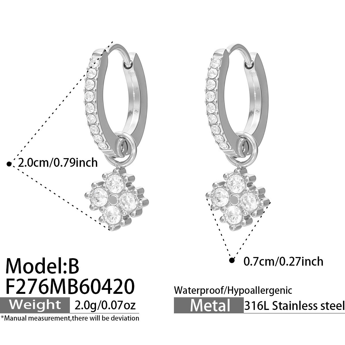 316L Stainless Steel 18K Gold PVD Exquisite Zircon Drop Earrings - Zircon Drop, Modern, Exquisite Wholesale Stainless Steel Jewelry - Sensitive Skin Friendly - Detail 16