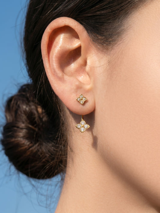316L Stainless Steel 18K Gold PVD Flower Earrings - Diamond-studded Flower Lightweight Modern Wholesale Stainless Steel Jewelry - Sensitive Skin Friendly - Detail 8