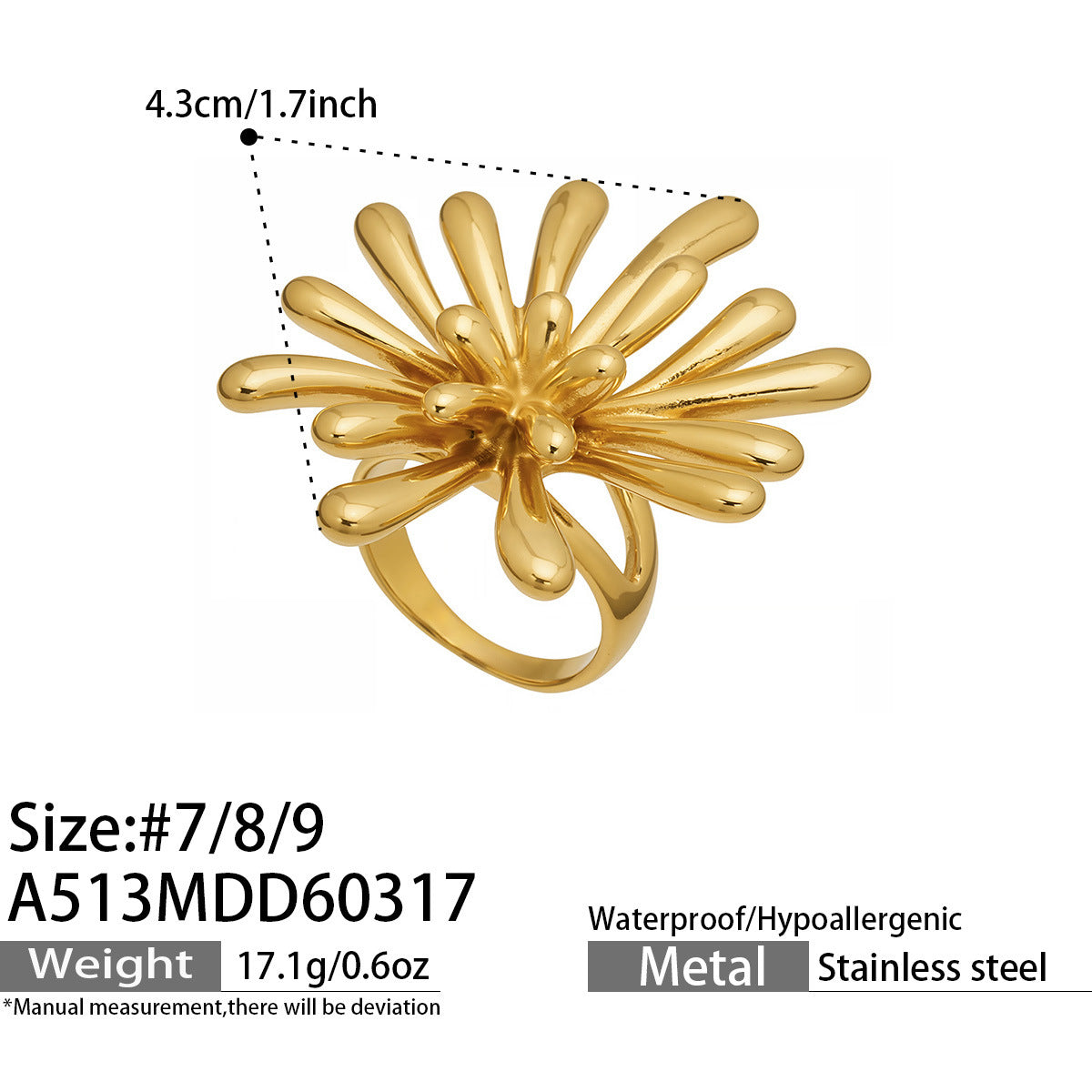316L Stainless Steel Sun Ring A513 with 18K Gold PVD Plating - Waterproof Tarnish-resistant Ring Wholesale