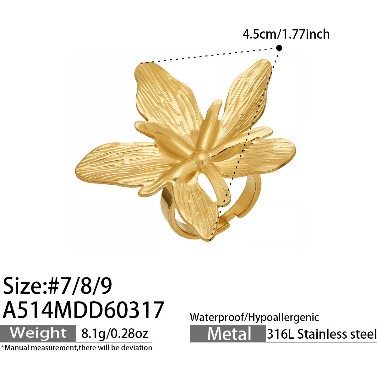 Vintage Flower Ring A514 316L Stainless Steel - High Margin Statement Jewelry for Boutiques