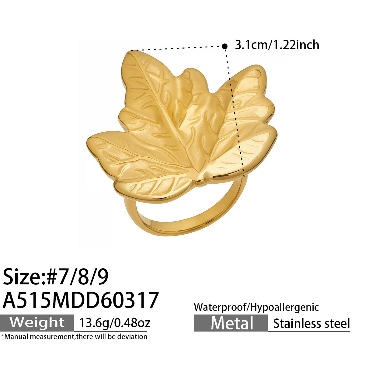 Artistic Monstera Leaf Ring A515 Gold PVD Stainless Steel - Professional Jewelry Manufacturer Miduoduo