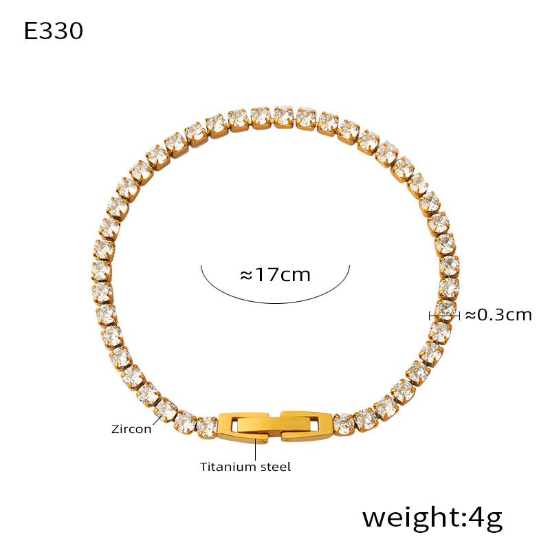 316L Stainless Steel 18K Gold PVD French Minimalist Full-Pavé Colorful Zircon Bracelet - French Minimalist, Full-Pavé Zircon, Colorful Zircon, White Zircon, Gold Plated, Steel Finish, Elegant Bracelet Wholesale Stainless Steel Jewelry - Sensitive Skin Friendly - Detail 15