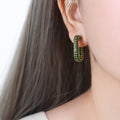 Gold Green Czech Crystal Earrings (F919) / Default