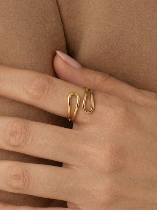 316L Stainless Steel 18K Gold PVD Geometric Cross Open Ring - Geometric Cross Open Ring Wholesale Stainless Steel Jewelry - Sensitive Skin Friendly - Detail 2
