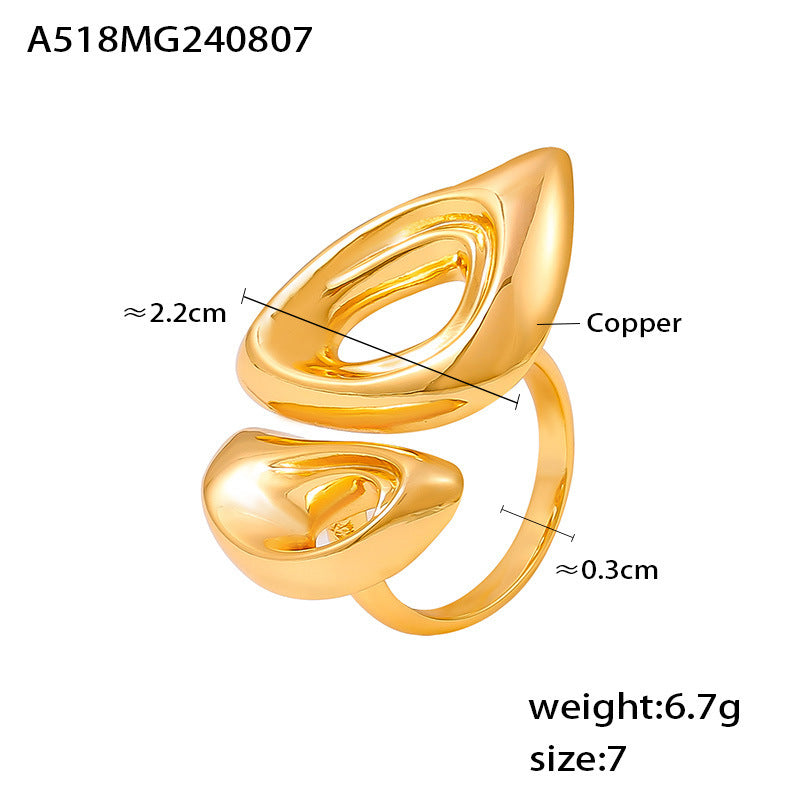316L Stainless Steel 18K Gold PVD Geometric Hollow Snout Open Ring - Geometric Hollow Open Ring Minimalist Snout Design Wholesale Stainless Steel Jewelry - Sensitive Skin Friendly - Detail 1
