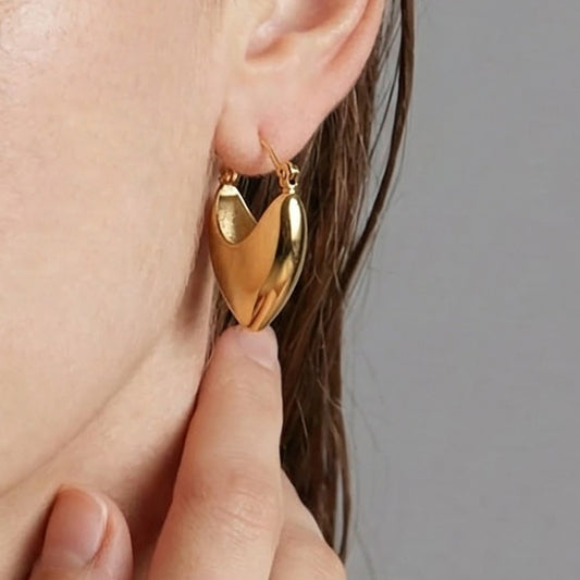 316L Stainless Steel 18K Gold PVD Heart Geometric Earrings - Heart Geometric Earrings Gold Steel Wholesale Stainless Steel Jewelry - Sensitive Skin Friendly - Detail 2
