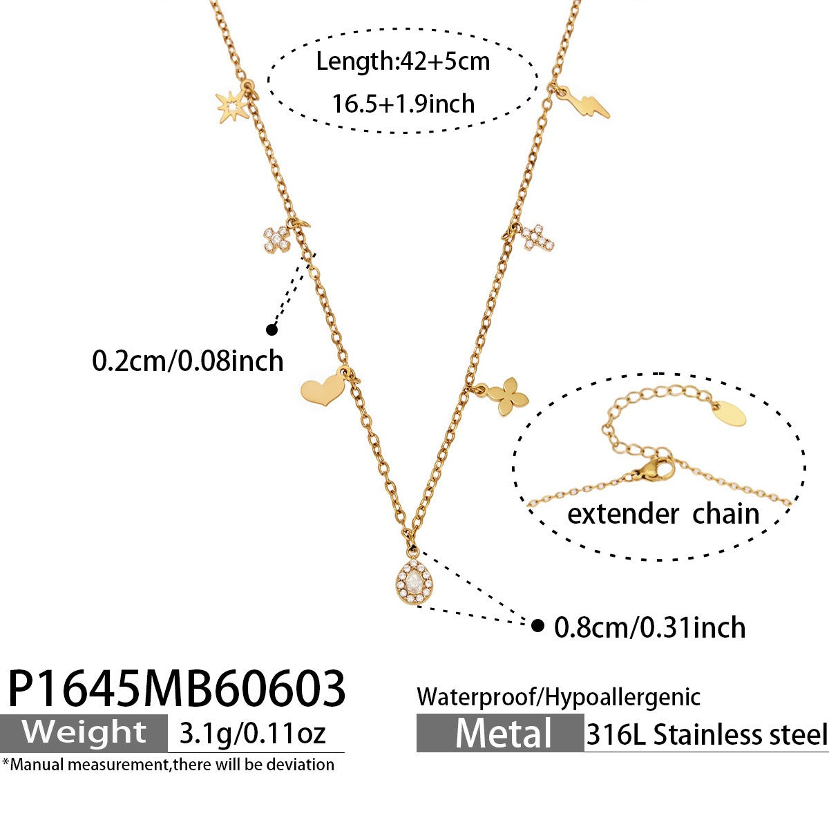 316L Stainless Steel 18K Gold PVD Heart Pendant Necklace - Heart Pendant Minimalist Zircon Inlay Wholesale Stainless Steel Jewelry - Sensitive Skin Friendly - Detail 8