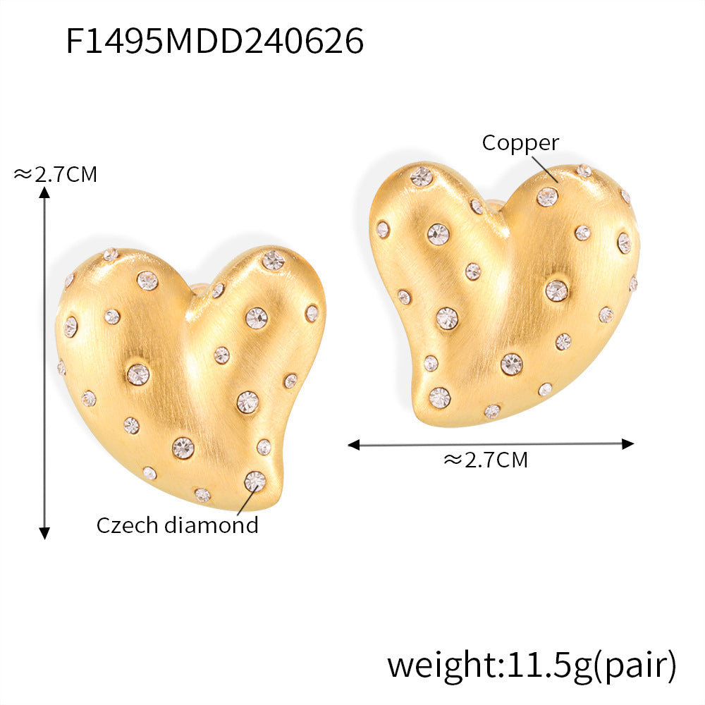 316L Stainless Steel 18K Gold PVD Heart Wave Design Earrings - Heart Shape Wave Design Minimalist Modern Wholesale Stainless Steel Jewelry - Sensitive Skin Friendly - Detail 1