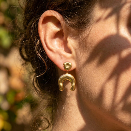 316L Stainless Steel 18K Gold PVD Horseshoe Earrings - Horseshoe Design U-Shape Modern Minimalist Wholesale Stainless Steel Jewelry - Sensitive Skin Friendly - Detail 10