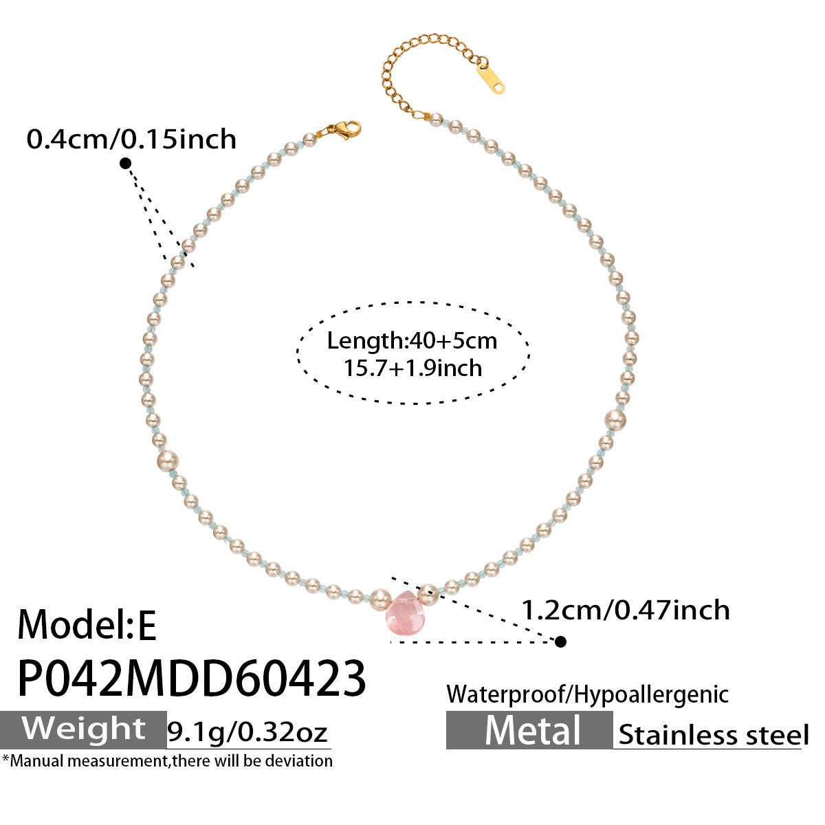 316L Stainless Steel 18K Gold PVD Imitation Pearl & Colorful Agate Pendant Necklace - Imitation Pearl, Colorful Agate, French Style, Delicate, Clavicle Wholesale Stainless Steel Jewelry - Sensitive Skin Friendly - Detail 8