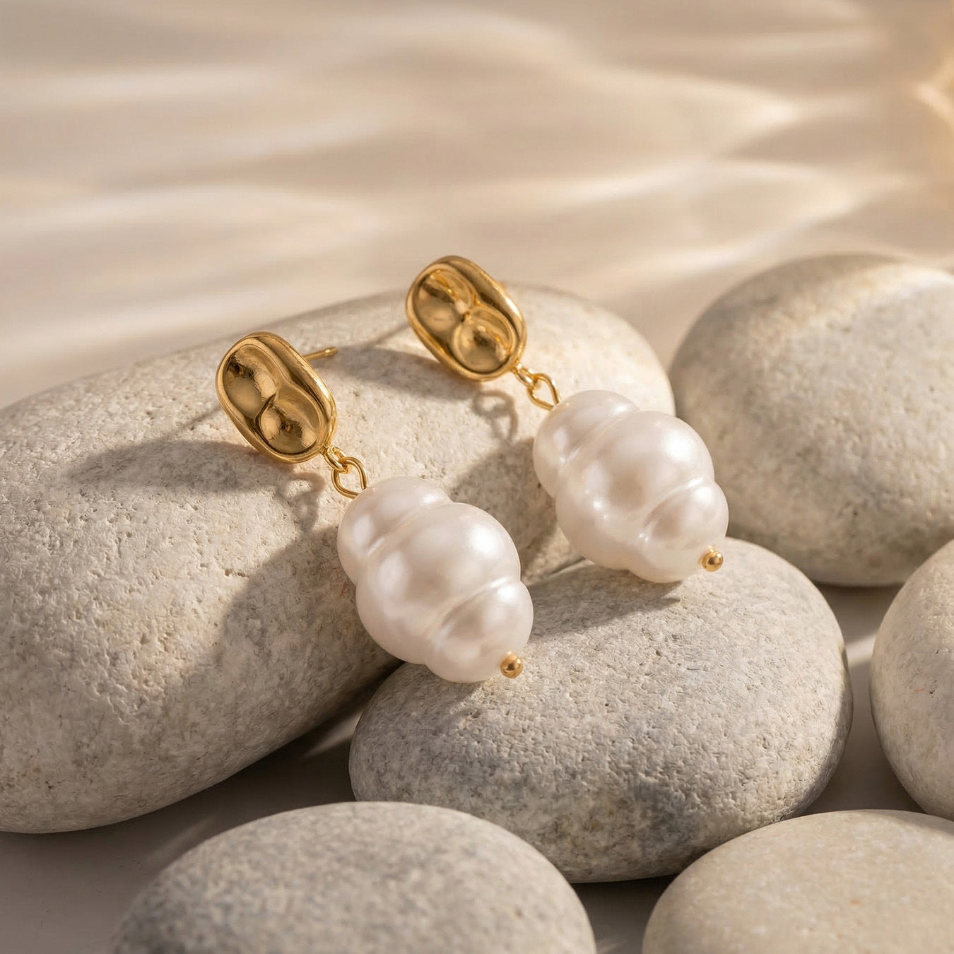 316L Stainless Steel 18K Gold PVD Irregular Faux Pearl Earrings - Irregular Faux Pearl, Unique Design, Light Luxury Wholesale Stainless Steel Jewelry - Sensitive Skin Friendly - Detail 11