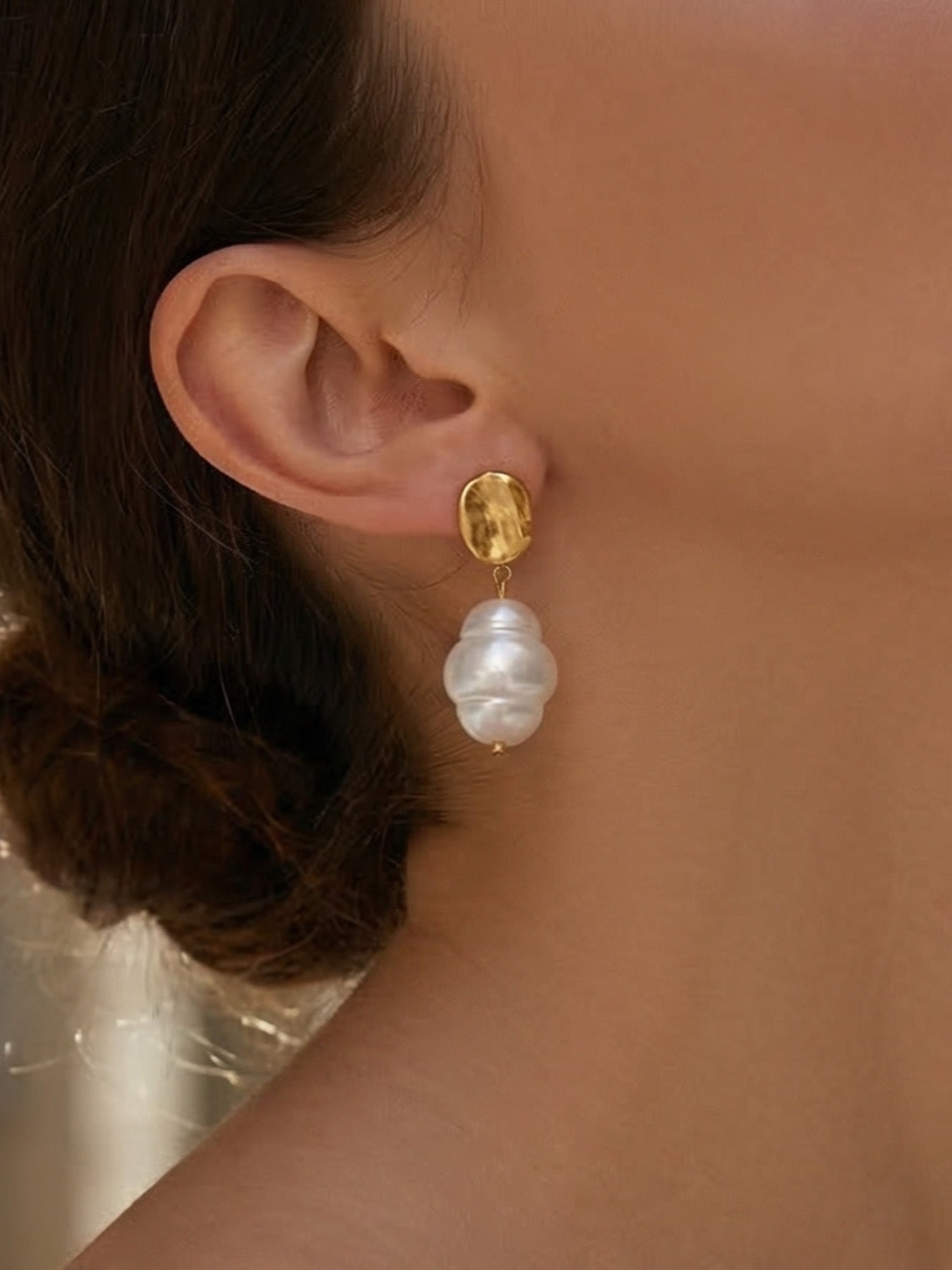 316L Stainless Steel 18K Gold PVD Irregular Faux Pearl Earrings - Irregular Faux Pearl, Unique Design, Light Luxury Wholesale Stainless Steel Jewelry - Sensitive Skin Friendly - Detail 16