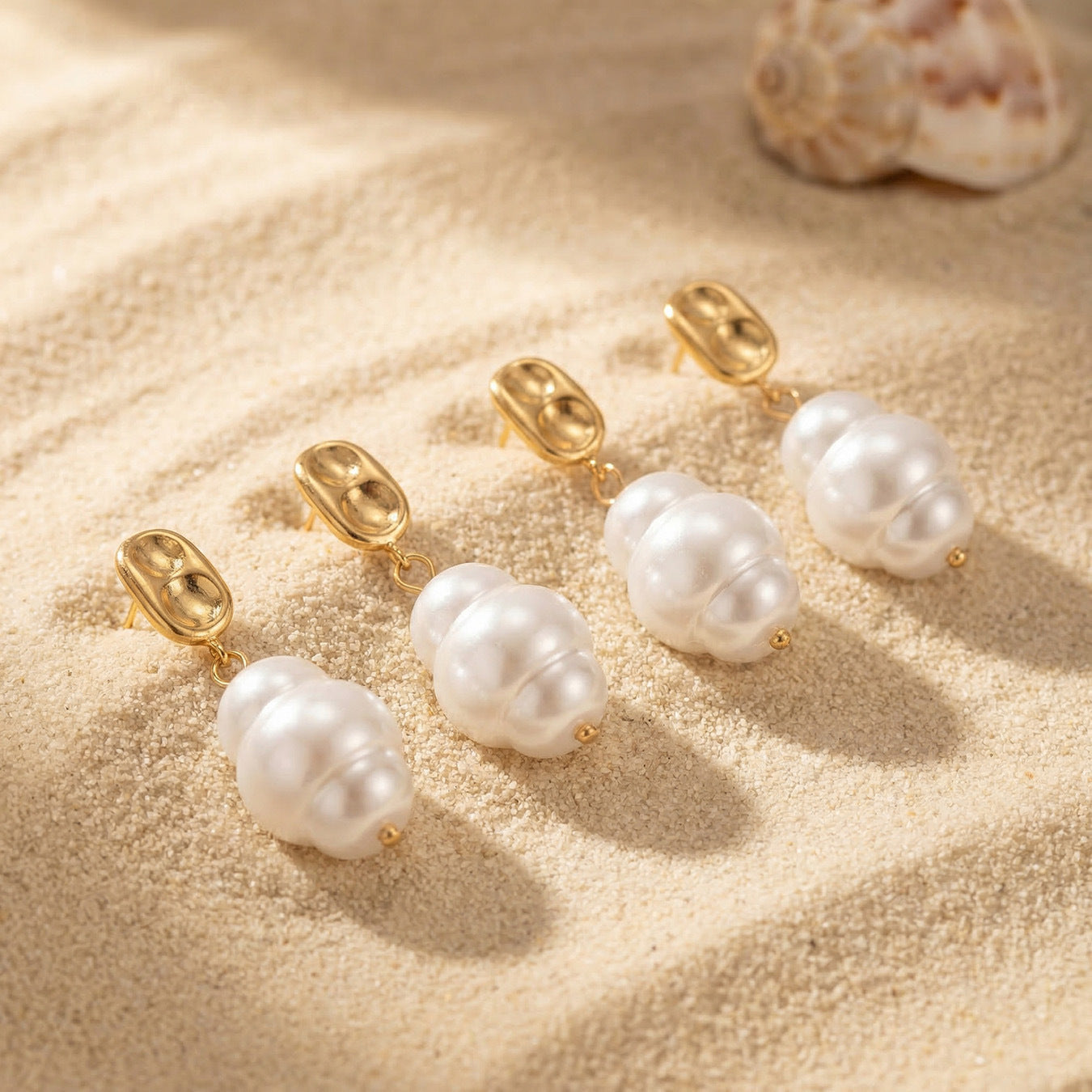 316L Stainless Steel 18K Gold PVD Irregular Faux Pearl Earrings - Irregular Faux Pearl, Unique Design, Light Luxury Wholesale Stainless Steel Jewelry - Sensitive Skin Friendly - Detail 7