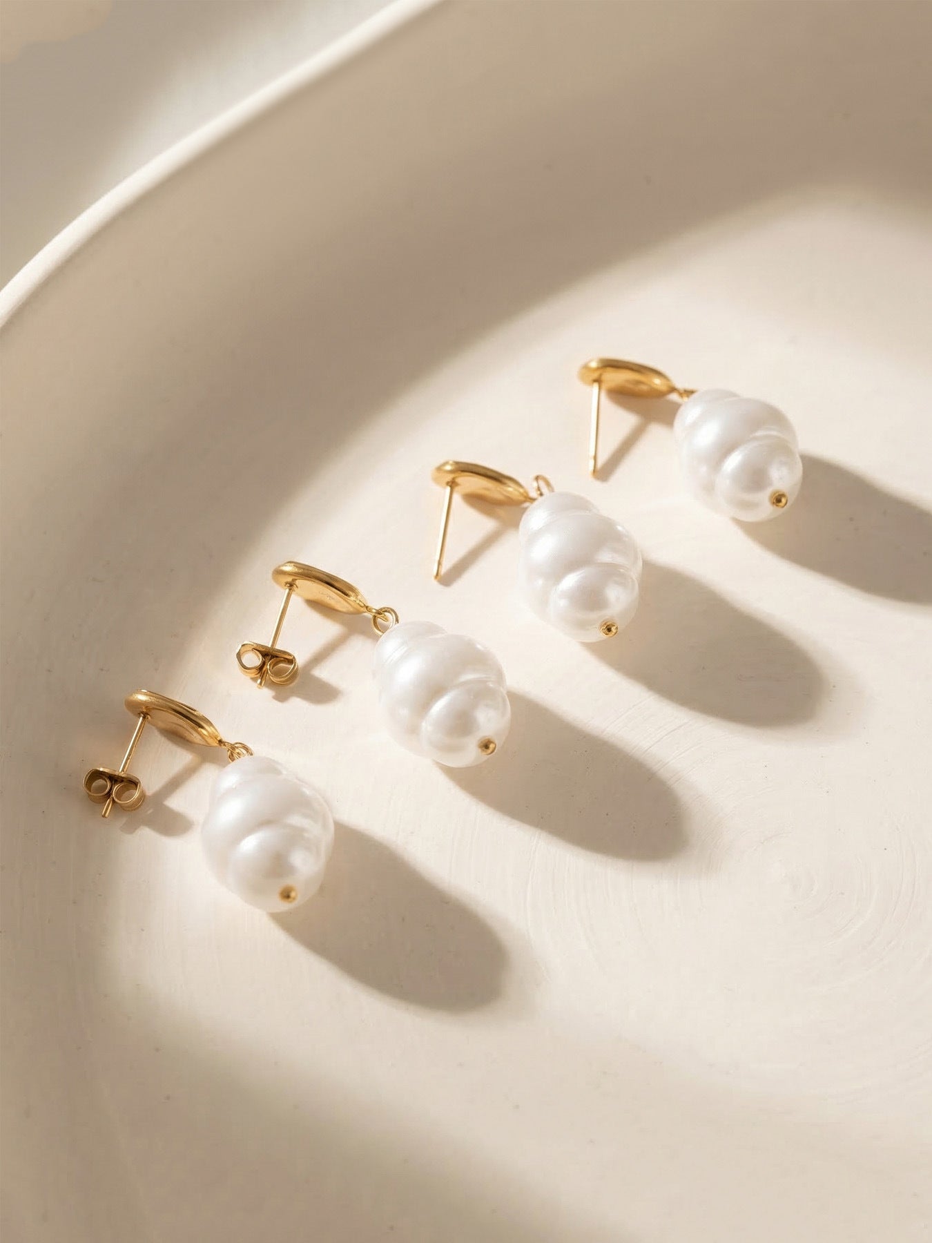 316L Stainless Steel 18K Gold PVD Irregular Faux Pearl Earrings - Irregular Faux Pearl, Unique Design, Light Luxury Wholesale Stainless Steel Jewelry - Sensitive Skin Friendly - Detail 8