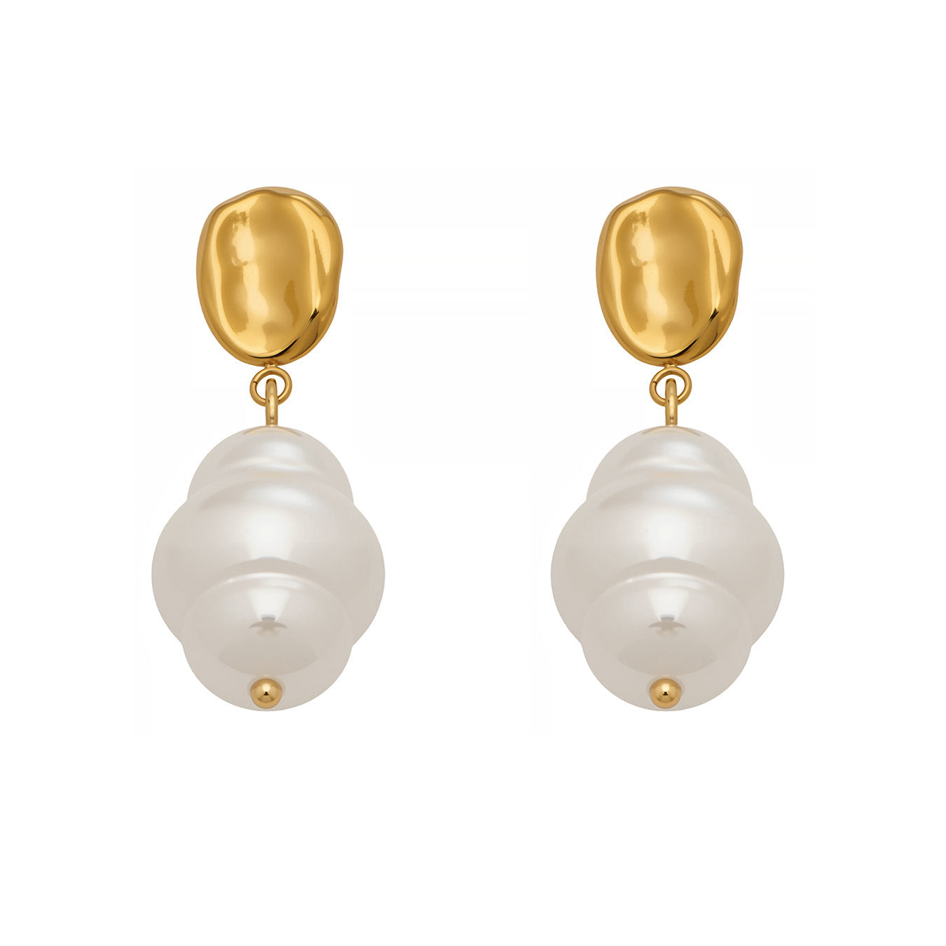 316L Stainless Steel 18K Gold PVD Irregular Faux Pearl Earrings - Irregular Faux Pearl, Unique Design, Light Luxury Wholesale Stainless Steel Jewelry - Sensitive Skin Friendly - Detail 9