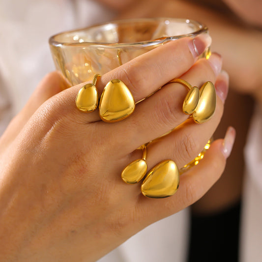 316L Stainless Steel 18K Gold PVD Irregular Geometric Open Ring - Minimalist Irregular Geometric Open Ring Wholesale Stainless Steel Jewelry - Sensitive Skin Friendly - Detail 6