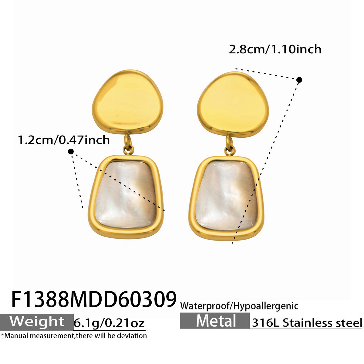 316L Stainless Steel 18K Gold PVD Light Luxury White Mother-of-Pearl Drop Earrings - Light Luxury White Mother-of-Pearl Drop Earrings 18K Gold PVD Niche Design Wholesale Stainless Steel Jewelry - Sensitive Skin Friendly - Detail 12